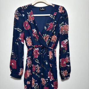 Lulus Women's Small Long Sleeve Navy Floral Dress